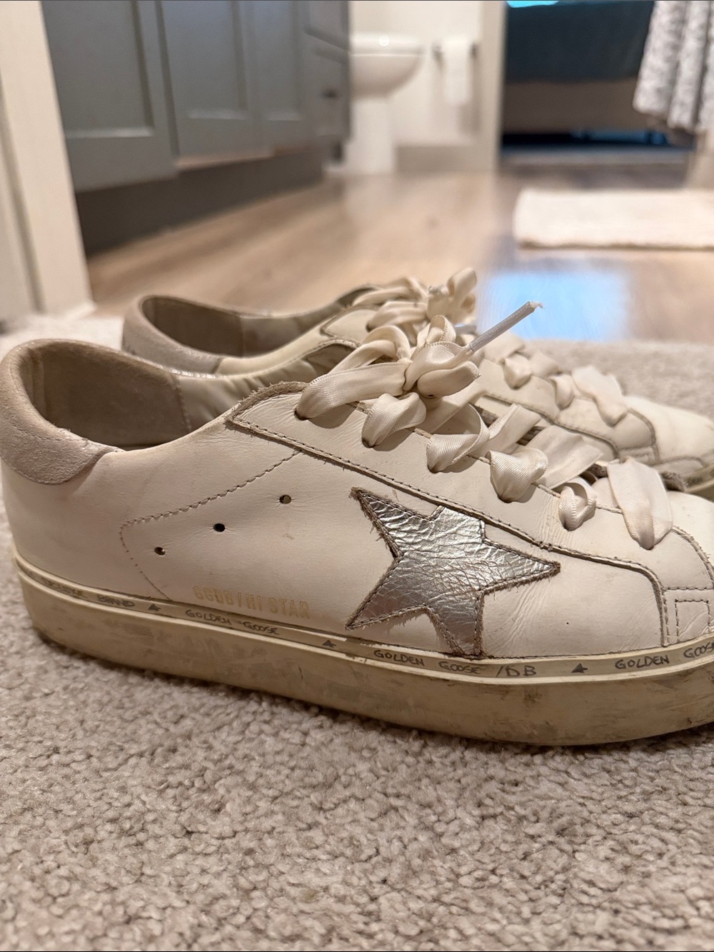 Golden Goose White Leather Sneakers with Metallic Silver Star